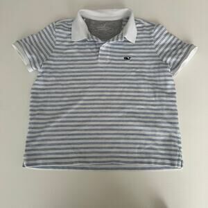 Vineyard Vines Boys Edgartown Polo Size 7 Blue White Stripes Whale Logo Preppy